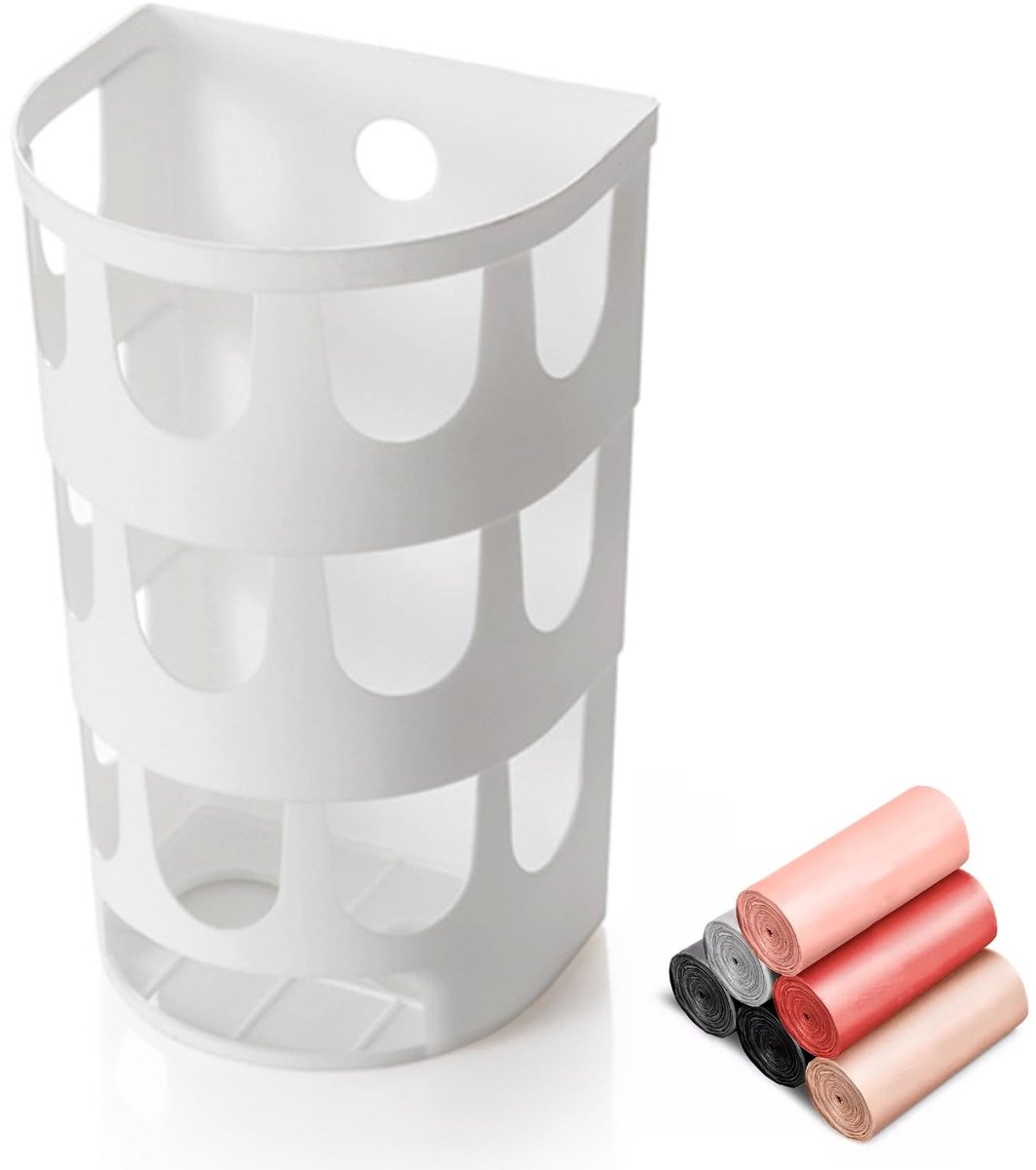 Dailygoody - Plastic zakhouder - Vuilniszakhouder - Wandmontage - Wit - Boodschappentashouder - Duurzaam en herbruikbaar - Geschikt voor keuken - Wit