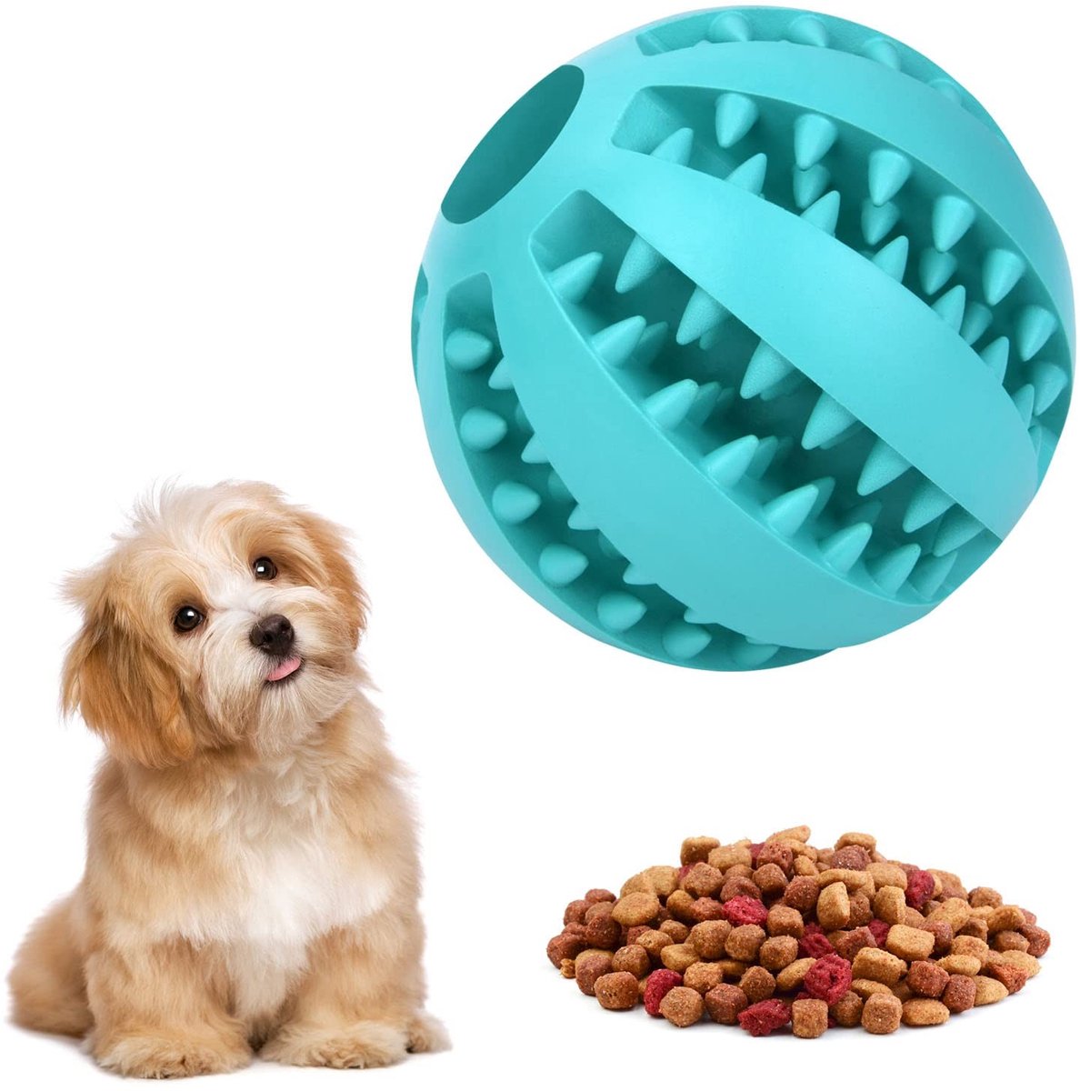 Dailygoody - Hondenvoer traktatiebal - Interactief hondenpuzzelspeelgoed - 7 cm - Natuurlijke rubber - Tandreiniging - Geschikt voor puppy's en v