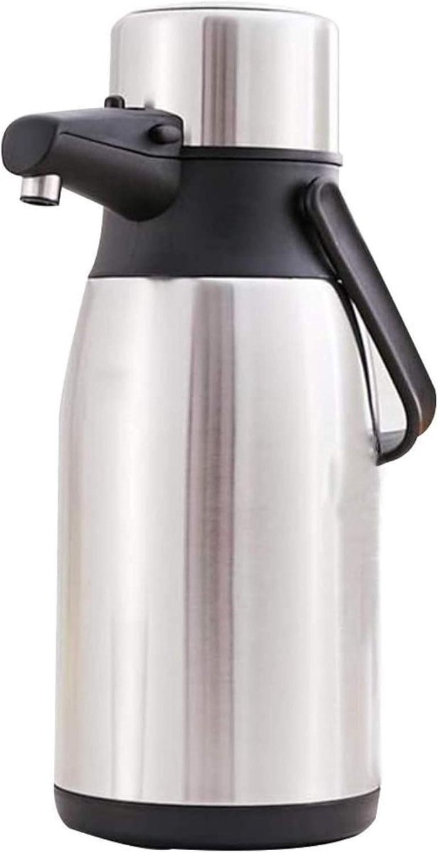 Pompkan RVS - Thermoskan Airpot - Dranken Warm Houden - Dubbelwandige Isolatie - 3 Liter - Zilverkleurig