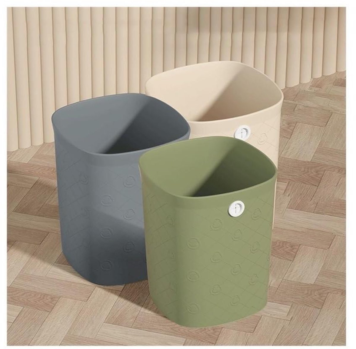 Prullenbak Set - Afvalbakken - Netheid Behoud - Met Zakhouder - 3 Stuks - Beige Grijs Groen