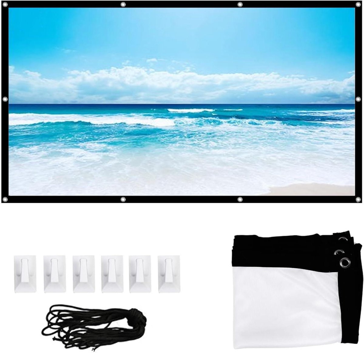 Projectorscherm 100-200 inch, draagbaar bioscoopscherm voor binnen en buiten, 4:3/16: 9 opvouwbare anti-rimpel draagbare projectorfilmschermen, ondersteuning dubbelzijdige projectie (wit 4: 9,4 cm)