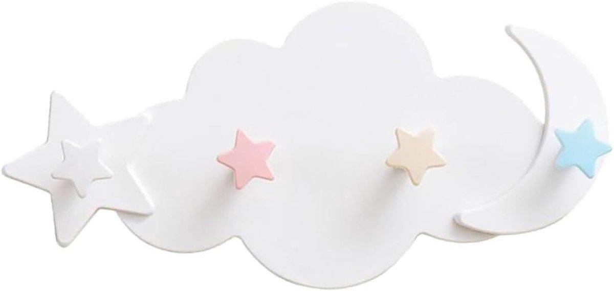 1 Stuk Sterren Maan Wandhaak 4 Haken Kinderen Jassen Haken Plastic Zonder Boren Muurbevestiging Waterdicht Cloud Wandhaken Geschikt voor Kledingkast en Organisatie