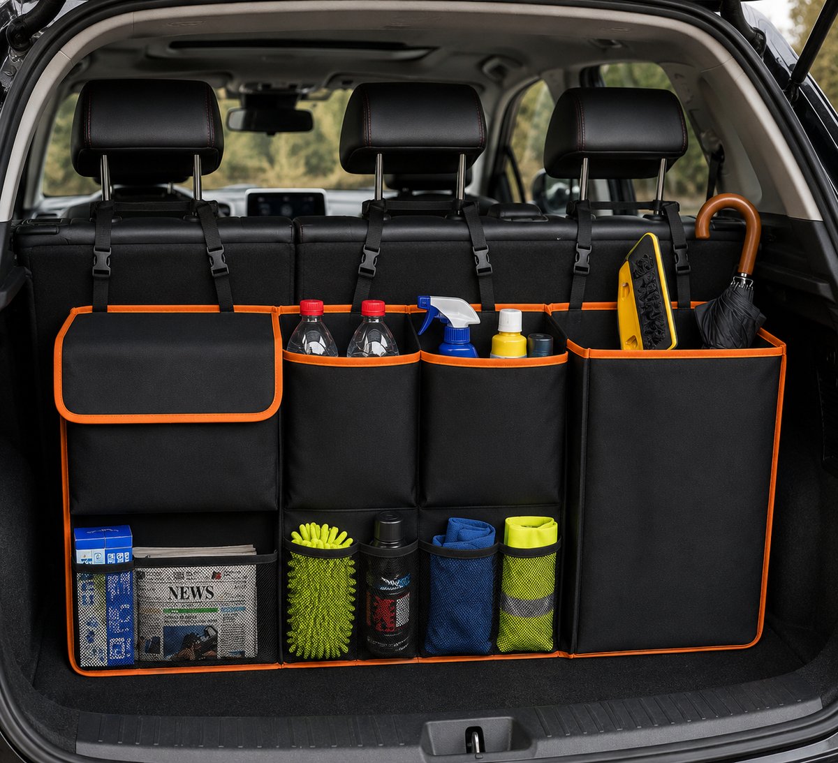 Kofferbak Organizer Auto XL - Opvouwbare Auto Organizer met Vakken - Waterdichte Kofferbak Tas voor SUV, Camping, Reizen en Verhuizing - Antislip Bodem - Zwart