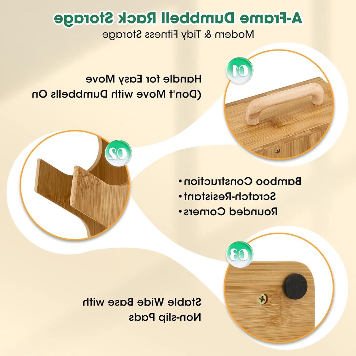 Dumbbell Stand en Gewichten Set, 4-laags Houten A-Frame Rack voor 3-7 kg Halters, Ruimtebesparende Fitness Organizer met Draaghandvat voor Thuisgym, Ideaal voor Beginners en Gevorderden thumbnail 4