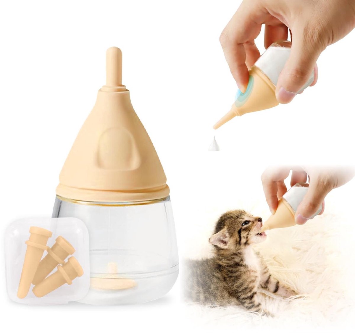 carmdering - Huisdierfles - Puppyfles - Kattenfles - Geel, 40 ml, bionische speen, lekvrij, verstikkingsvrij - Voor pasgeboren puppy's, kittens en konijnen - BPA-vrij, met 3 vervangbare spenen - Eenvoudig schoon te maken