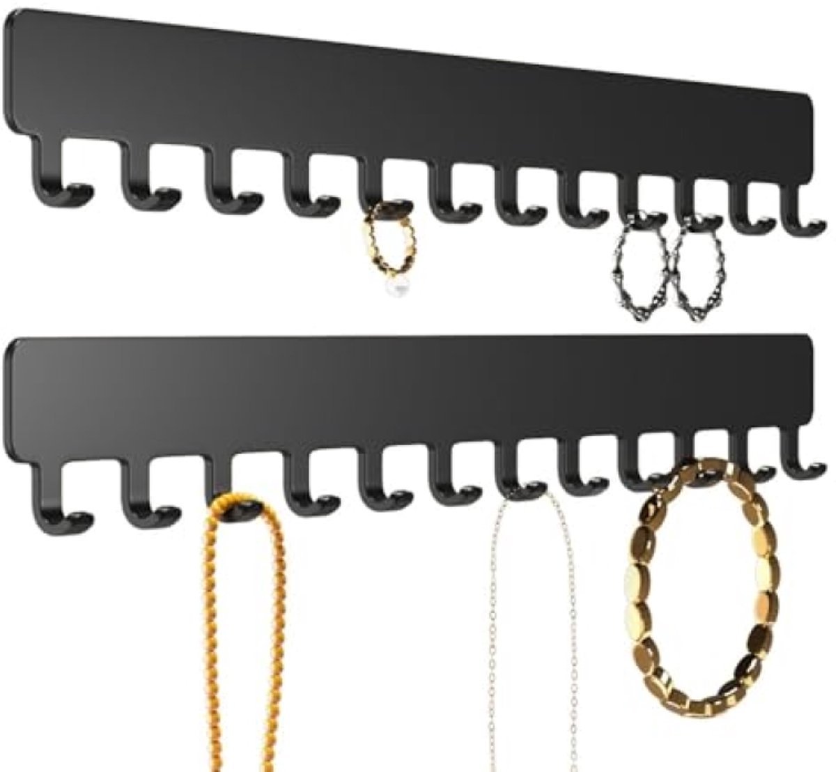 PromoHome Wandkettingopslag Sieradenhouder - 2 Stuks - Zwart - Muurhanger voor Kettingen en Accessoires
