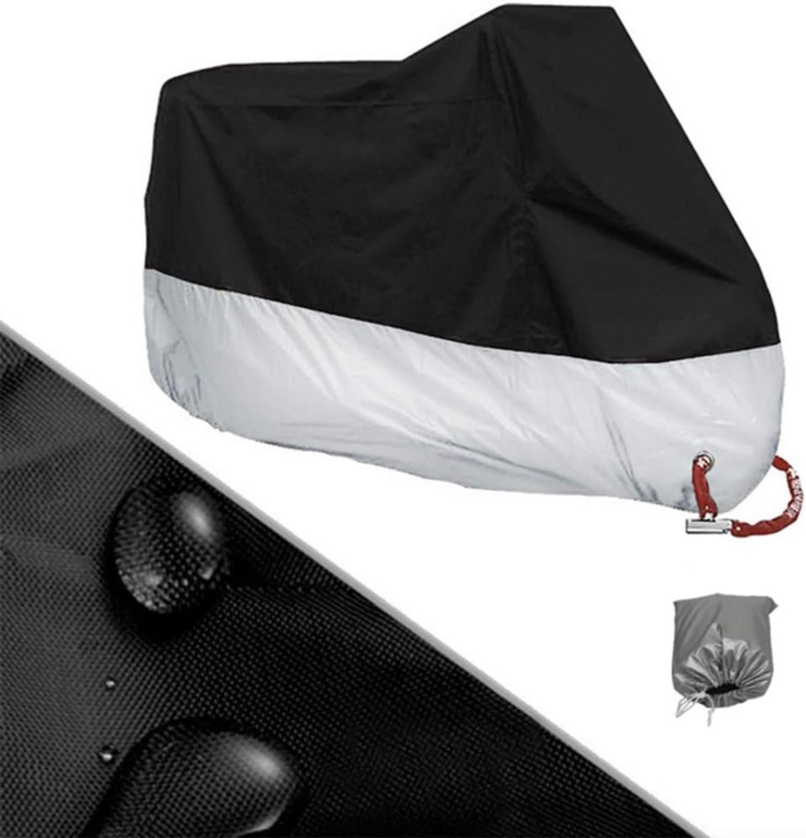 Motorhoes Waterdicht - Motorfiets Cover Beschermhoes - Motor Beschermen - Dubbel Gestikte Naden - Universeel - Zwart en Zilver