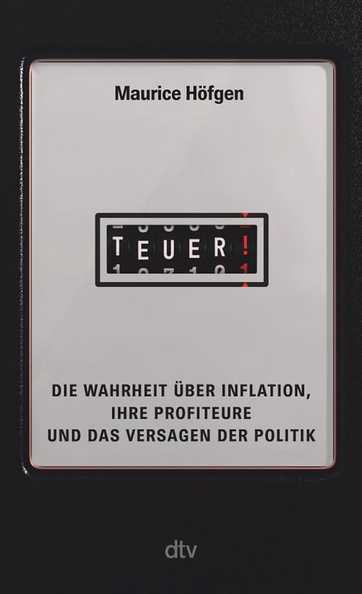 Boekomslag met een prijzenteller die 'TEUER!' aangeeft, over inflatie, profiteurs en politiek falen.