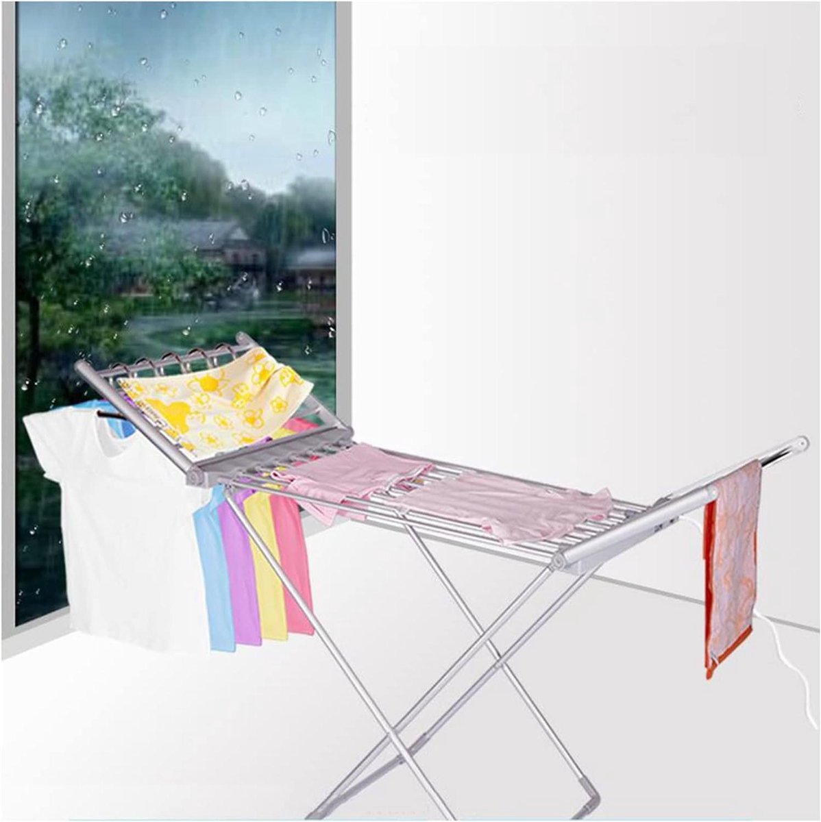Opvouwbaar droogrek Elektrisch droogrek Kleding drogen Constante temperatuur 94cm x 147cm x 54cm Zilver