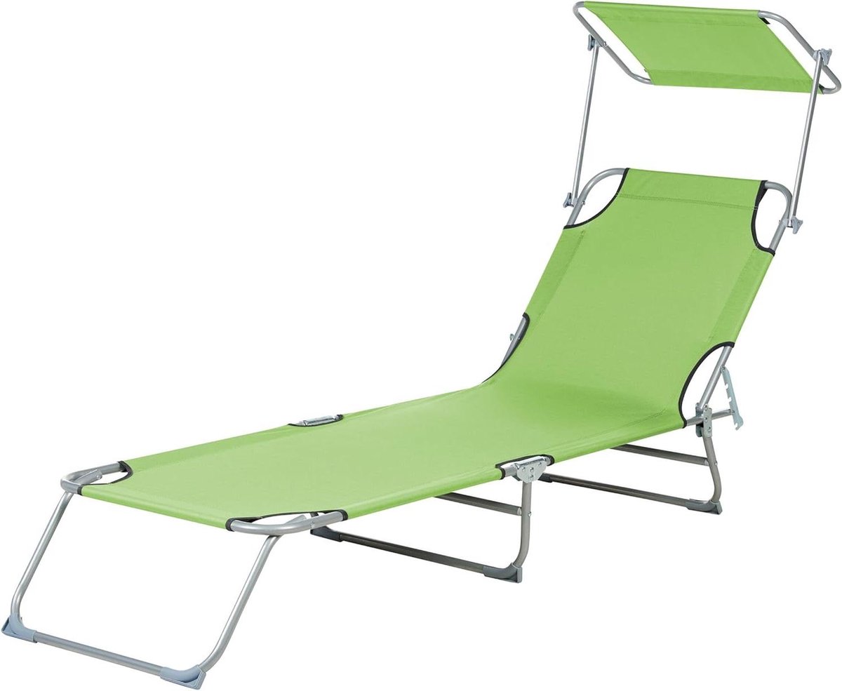 Verstelbare Ligstoel - Tuinstoel Lounger - Ontspannen in de tuin - Met afneembare zonnekap - 58x205x80 cm - Limegroen