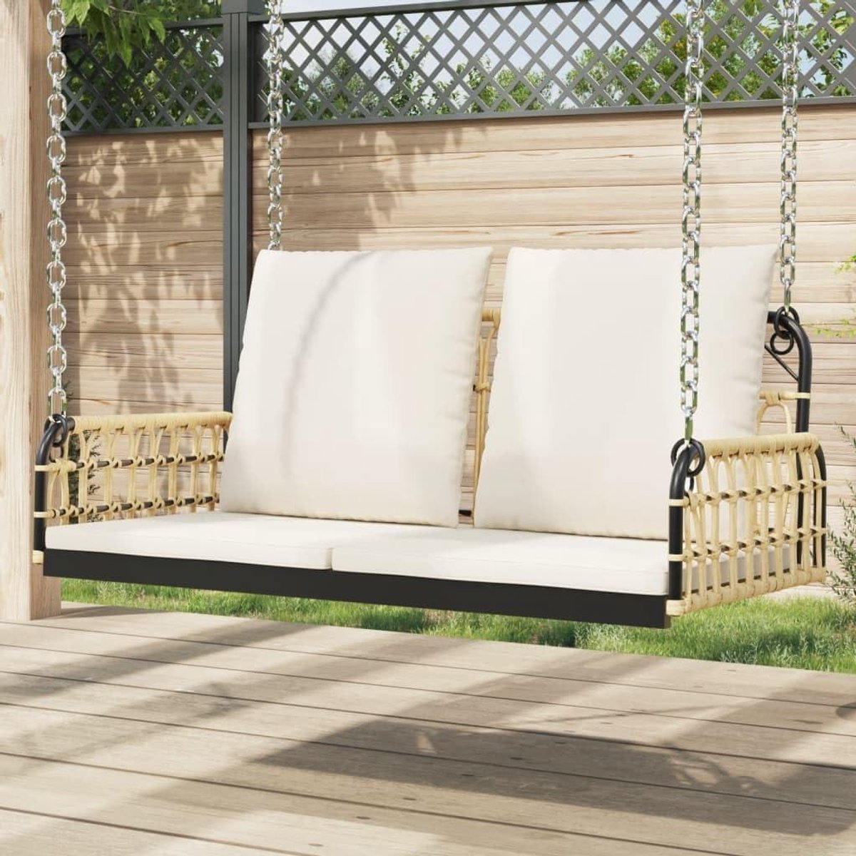 Hangende Bank - Schommelbank Tuin - Ontspannen Buiten - Weerbestendig Poly Rattan - 105 x 58 x 38 cm - Bruin