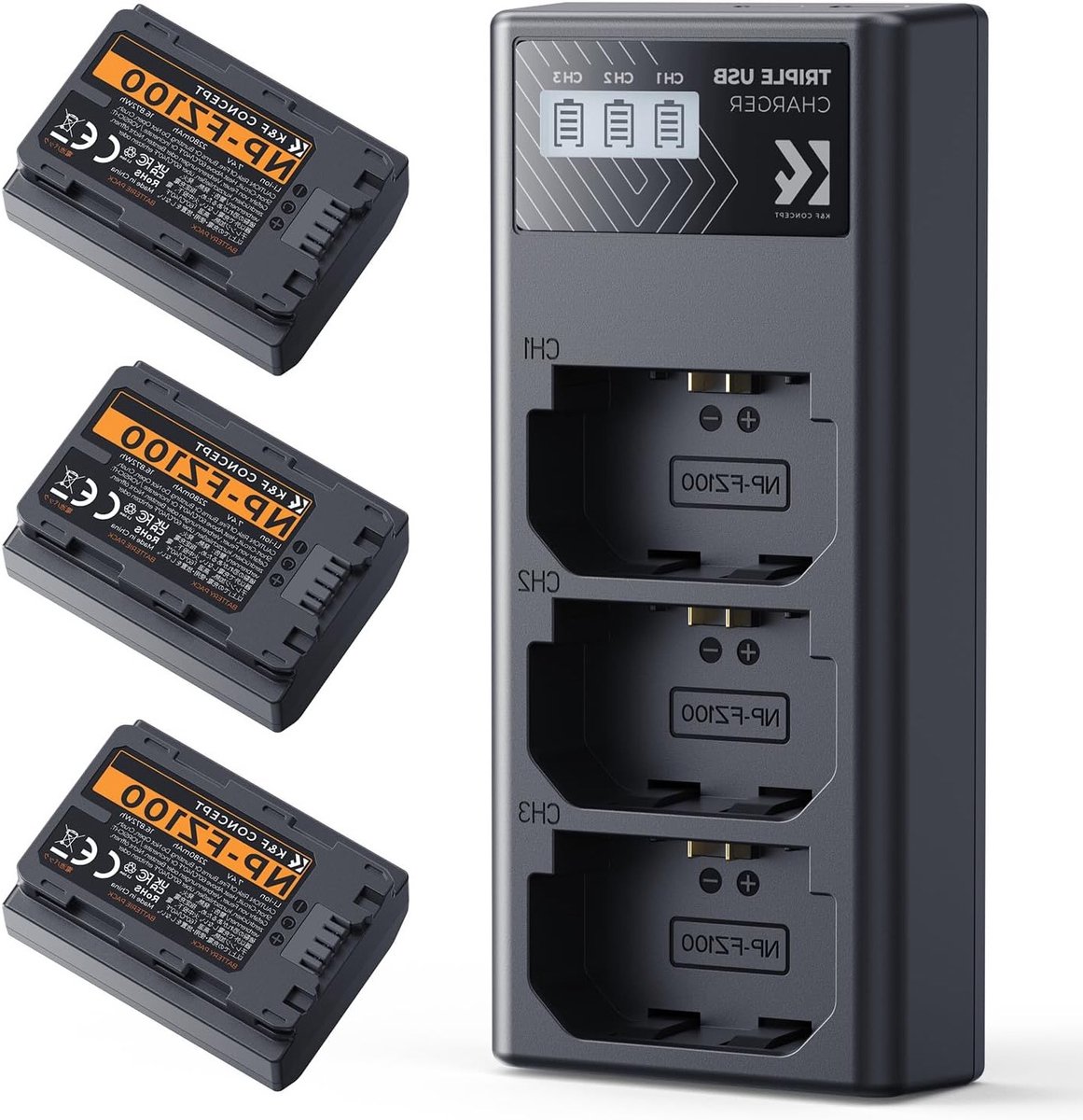 3 x 2280 mAh Vervangende Batterij en Oplader voor Sony A7iii, A7iv, A7C, FX3, FX30, A9, A6600, A6700, ZV-E1, ZV-E10ii, Alpha 9, A9S, A7R III, A7R IV en A7RV - Ideaal voor Fotografie en Videografie