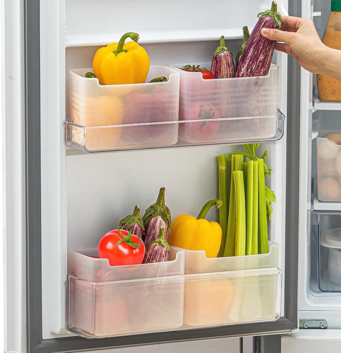 Organizer Box voor de Koelkast, Plastic Opbergdozen voor Deur, Set van 4 Transparante Opbergcontainers voor Eten