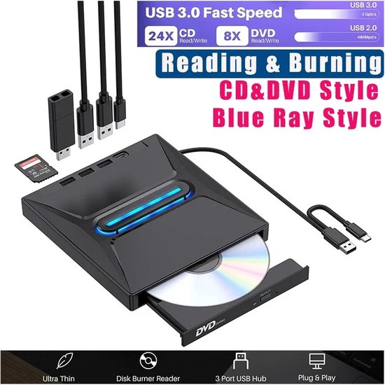 Externe Schijf - Optische Drive - Schijven Lezen - Met Kaartlezer - 2 MB Cache - Zwart — afbeelding 4