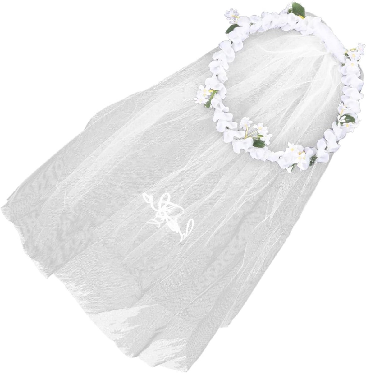 Bloemenkroon Hoofdband - Bruids Tiara - Feestelijke Aankleding - Met Sluier - 20 cm - Wit