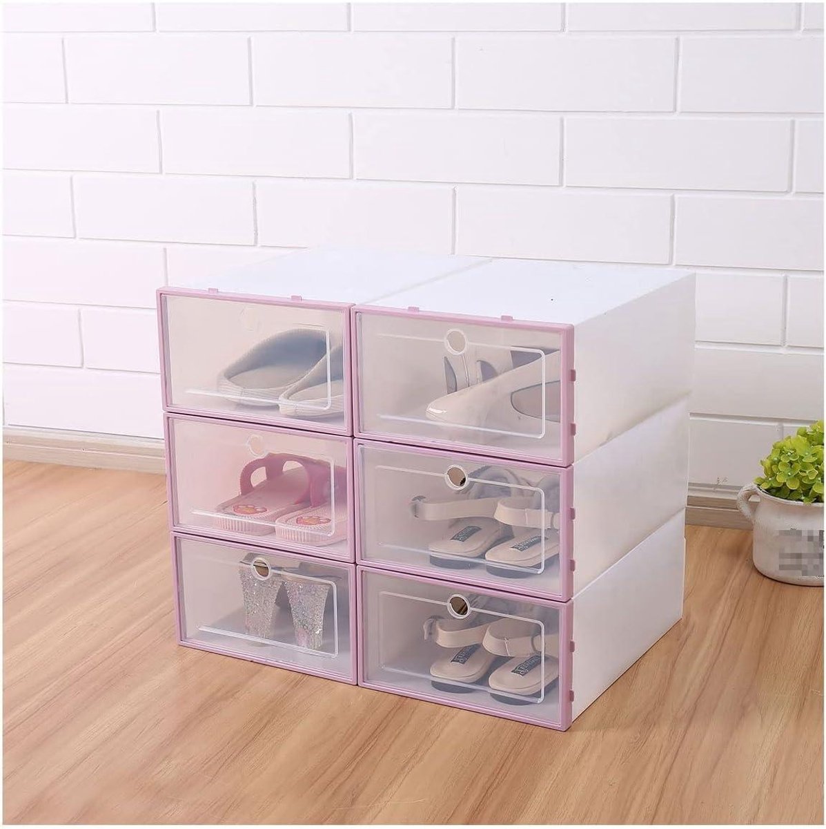 Schoenenopberger - Stapelbare box - Ruimte Besparen - Doorzichtig Deurtje - 24 Stuks - Roze