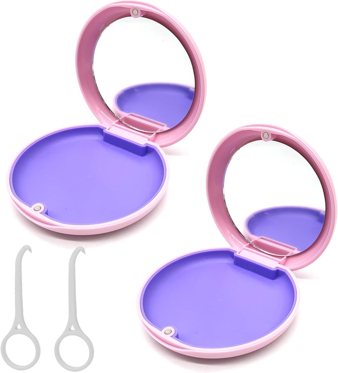 Draagbare Beugelhouders met Spiegel, 2 Stuks voor Orthodontische Apparaten, Inclusief Lege Doos en Verwijdertool (Roze + Roze)