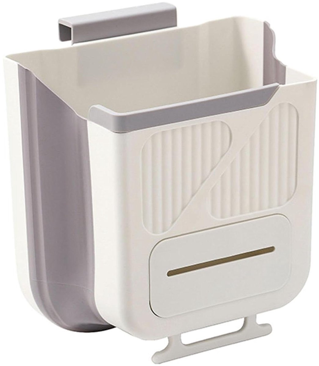 Hangafvalemmer - Opvouwbare prullenbak - Ruimte Besparen - Eenvoudige Montage - 7 Liter Capaciteit - Grijs
