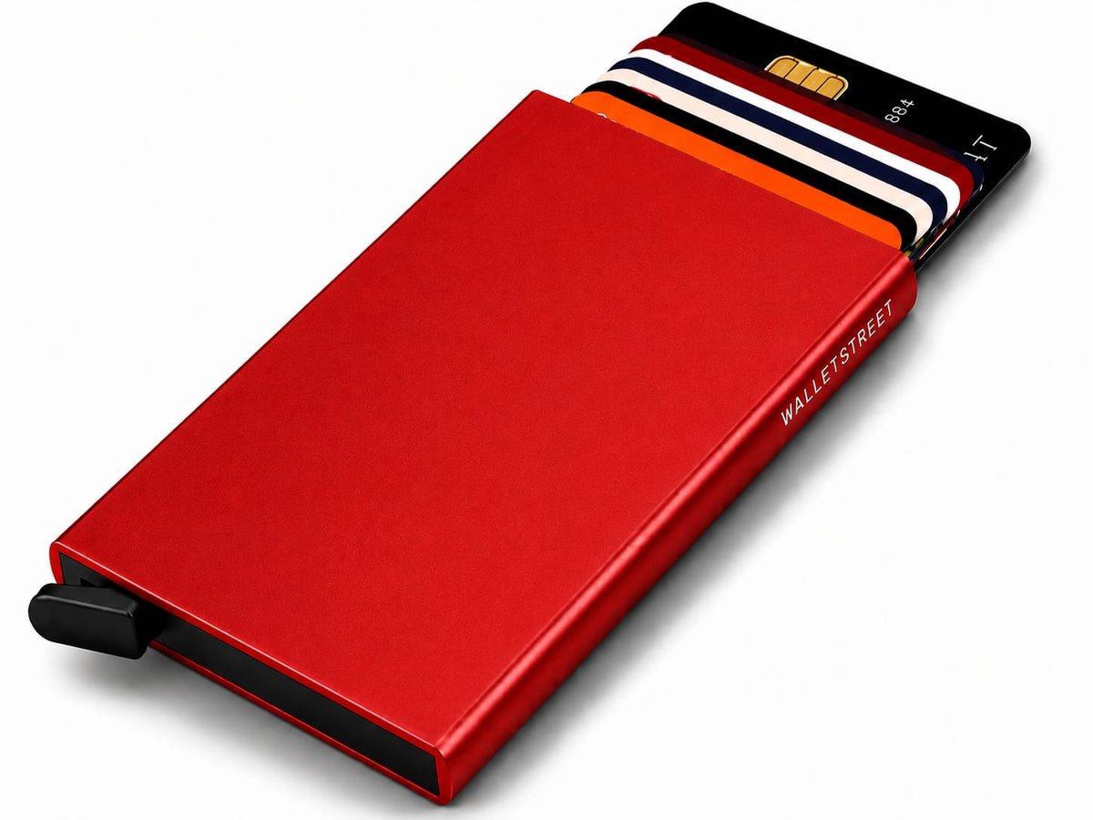 Walletstreet Uitschuifbare Pasjeshouder - Walletstreet Aluminium Creditcardhouder Card Protector Anti-Skim/ RFID Card Protector 8 Pasjes – Rood