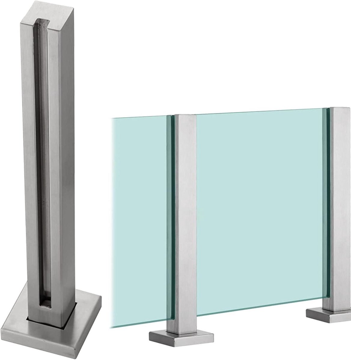 Glazen Balustrade Paal - RVS Leuningpaal - Terras Afscheiden - Spigot Slot Bevestiging - 130cm - Zilver