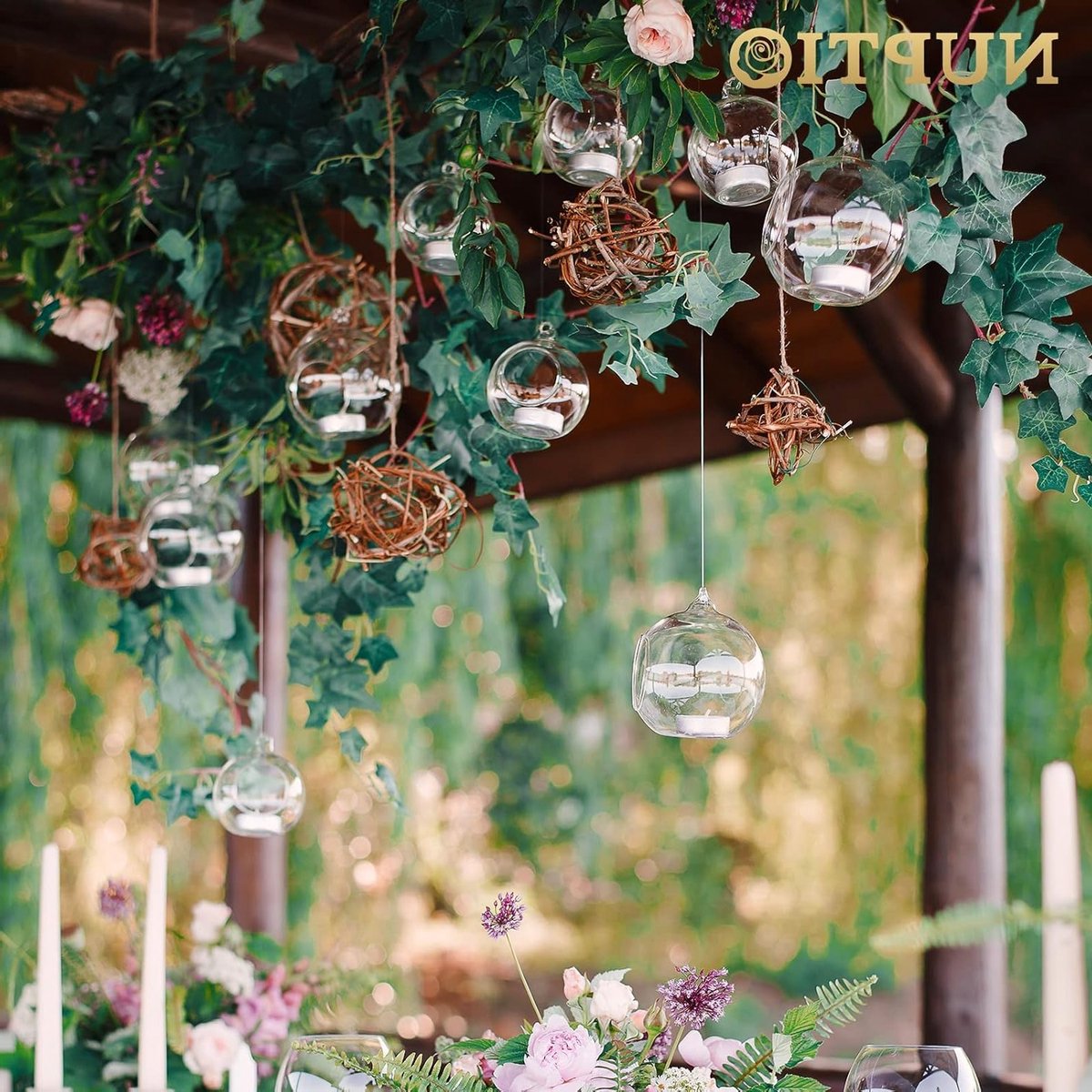 Hanging Glass Sphere Tealight Candlesticks - 8 cm - Set van 8 - Decoratie voor Bruiloften, Halloween en Kerst - Binnen en Buiten Gebruik - Stijlvolle Theelicht Houder Decoraties — cadeau in Cadeau-ideeën - foto 2