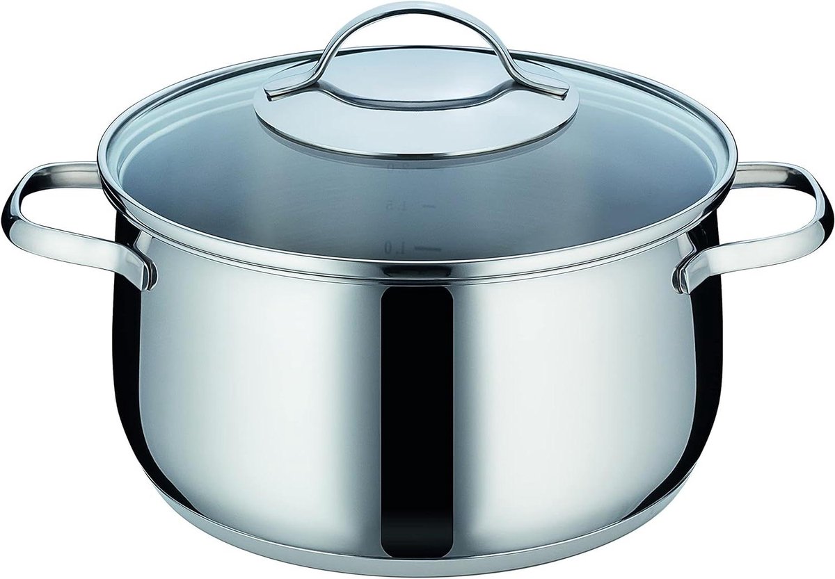 Vleespan met deksel - Stoofpan Goulashpan - Stoofgerechten Bereiden - Inductie Geschikt - 20 cm 3.1 liter - Zilverkleurig