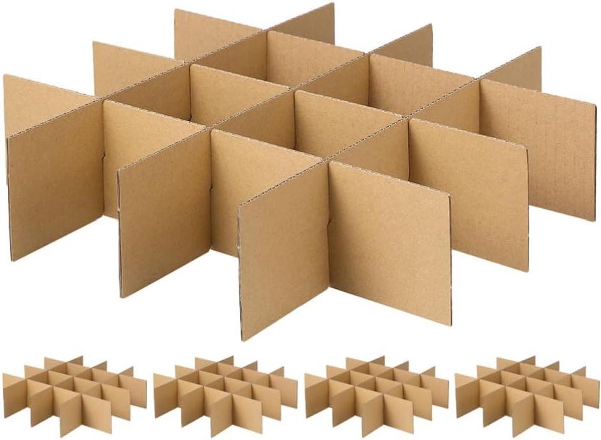 Verhuisdozen Verdelers - Kartonnen Opbergers - Kwetsbaar Transport - 16 Vakken Per Set - 5 Sets - Khaki