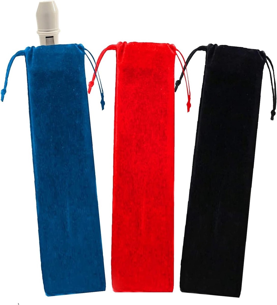 Zachte Fluitentas voor Kinderen, Geschikt voor Sopraanblokfluit, Klarinetten en Harmonicas, 37 x 6 cm, Zwart/Rood/Blauw