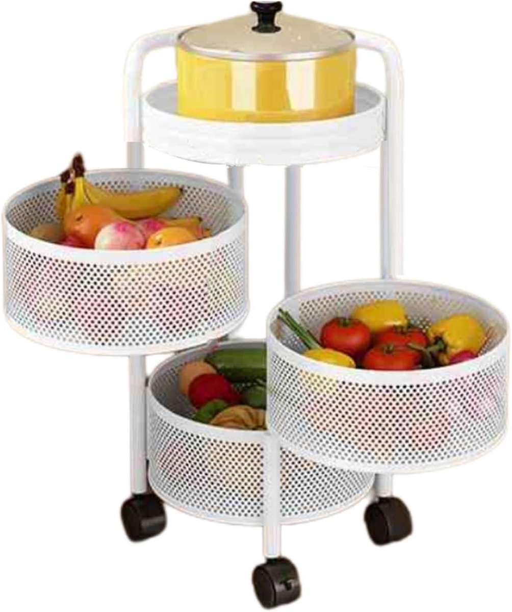 Draaibaar Fruitmand - Keukenmand - Keuken Organiseren - Holle Mesh Manden - 3 Lagen - Wit