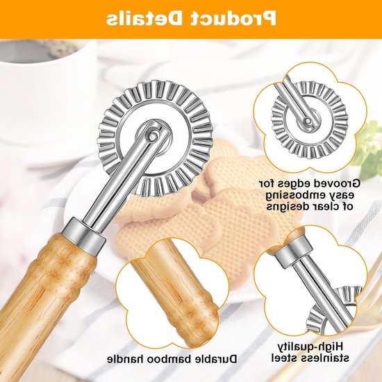 2 STKS Pasta Cutter Wiel, Gebak En Pasta Cutter Wiel Gebak Ravioli Wiel Cutter Met Lange Houten Handvat Voor Ravioli Pasta Dumplings Lasagne Pierogi — afbeelding 2