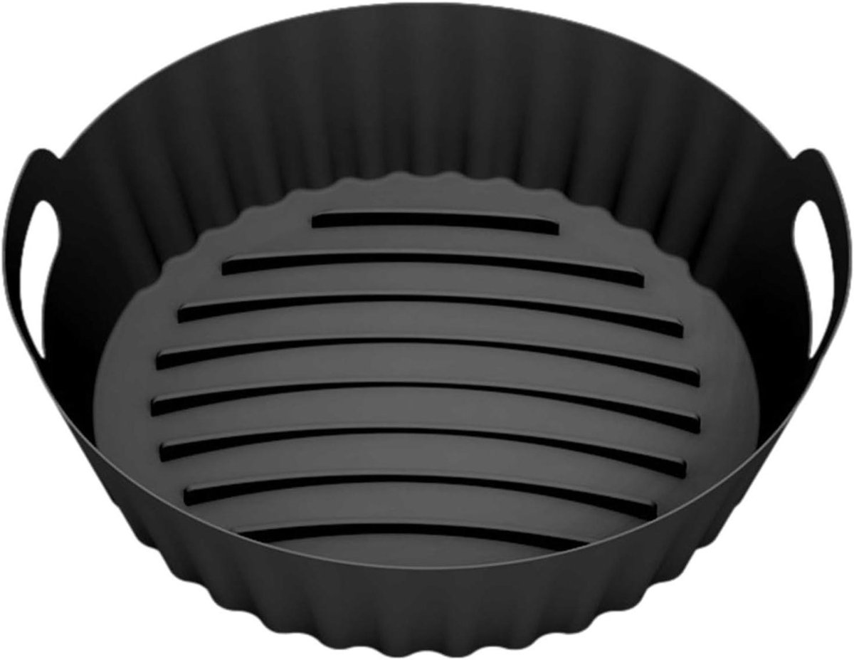 Siliconen mand - Airfryer pan - Bakken en braden - Hittebestendig materiaal - 12.9 cm - Zwart
