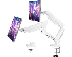 Monitorhouder voor 2 Monitoren van 13-32 Inch, VESA 75/100 mm, Gasveer, Kantel- en Draaimogelijkheden, Wit, Tot 9 kg per Monitor