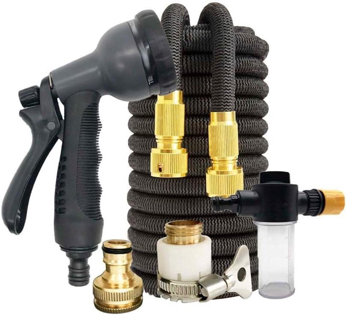 Tuinslang Uitbreidbaar - Flexibele Waterslang - Tuin Besproeien - Messing Koppelingen - 5 Meter - Zwart