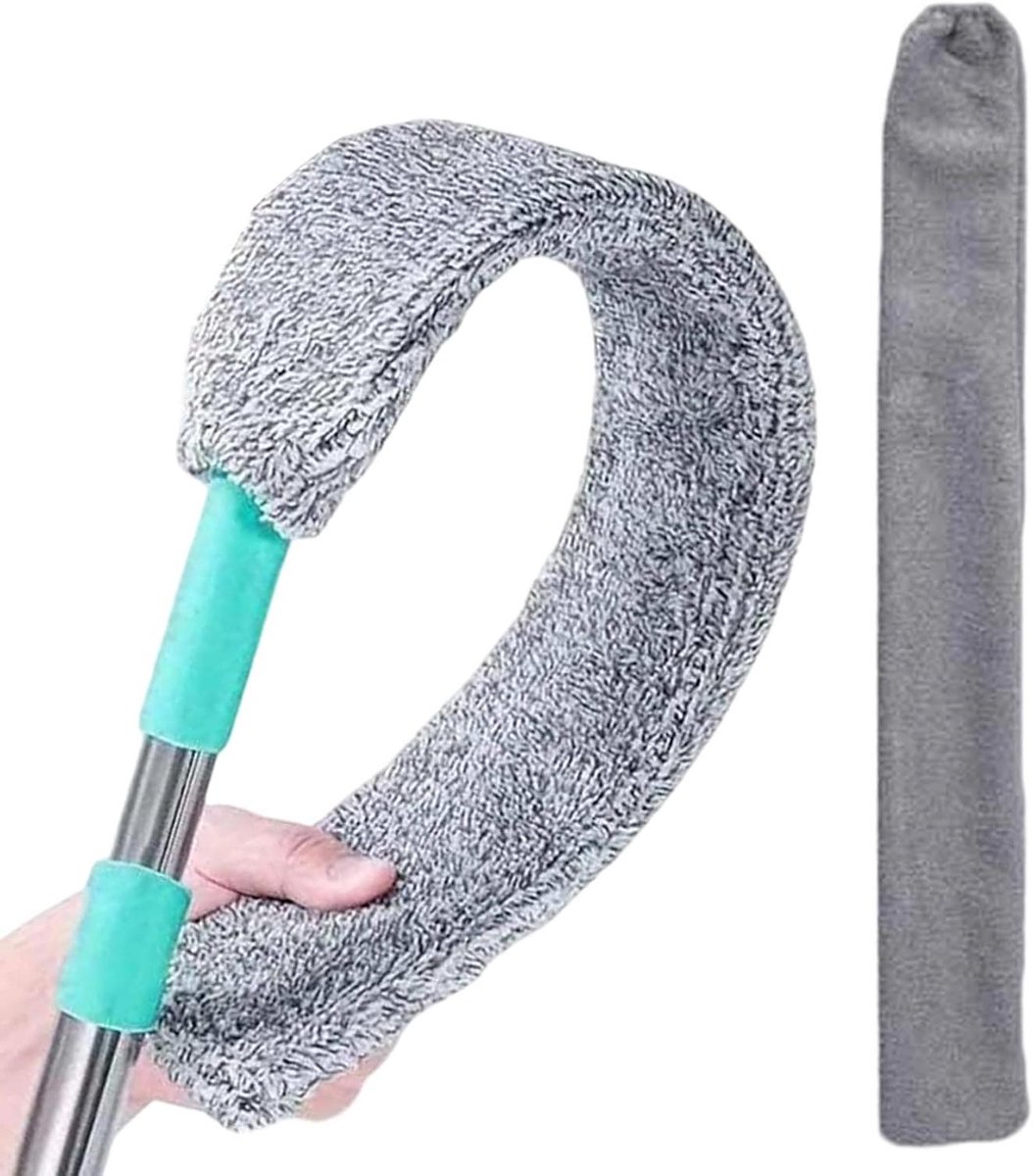 Microfiber Stofwisser - Stofmop Lange Steel - Stofvrij Huis - Buigbare Platte Kop - Uitschuifbaar - Grijs