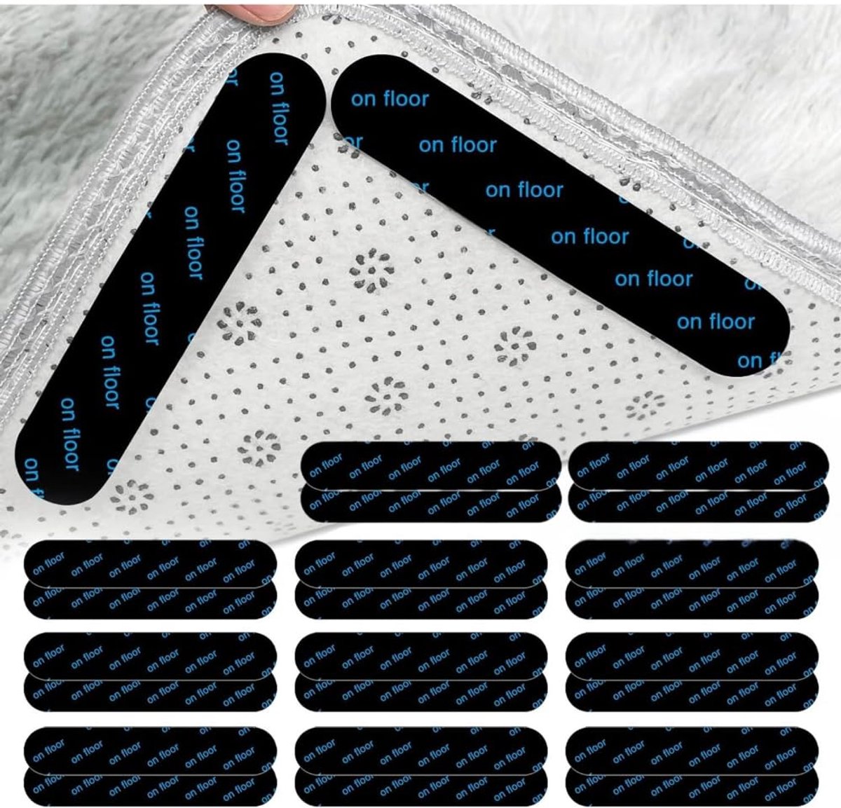 carmdering - Tapijt Grippers - Vloerkleed Anti-Slip Pads - PU Tape Strips - Herbruikbare Grip - Wasbaar Ontwerp - Hoogwaardig PU Materiaal - Geen Lijmresten - Veilig Voor Laminaat En Hout - 12 Stuks