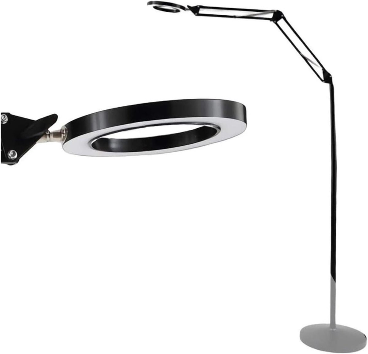 Vergrootglas Vloerlamp - Leeslamp Staande Lamp - Detailwerk Vergemakkelijken - 3 Dioptrie Glaslens - 180 cm - Zwart