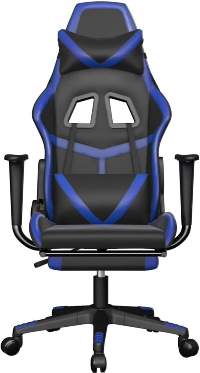 Gamingstoel met Massage - Computerstoel Ergonomisch - Comfortabel Gametijd - Verstelbare Rugleuning Voetensteun - 67x64x127 cm - Zwart Blauw — afbeelding 5