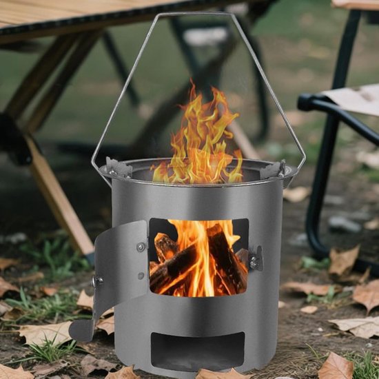 Houtkachel - Buitenhaard Kampeerhaard - Outdoor Koken - Dubbel Luchtinlaatmechanisme - 30 x 30 x 26 cm - Zilver — afbeelding 3