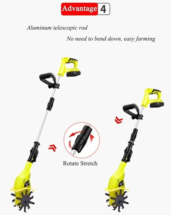 Elektrische Grondfrees - Tuinfrees Cultivator - Onkruid Verwijderen - Lichtgewicht Snoerloos - 10 cm Werkbreedte - One Color — afbeelding 2