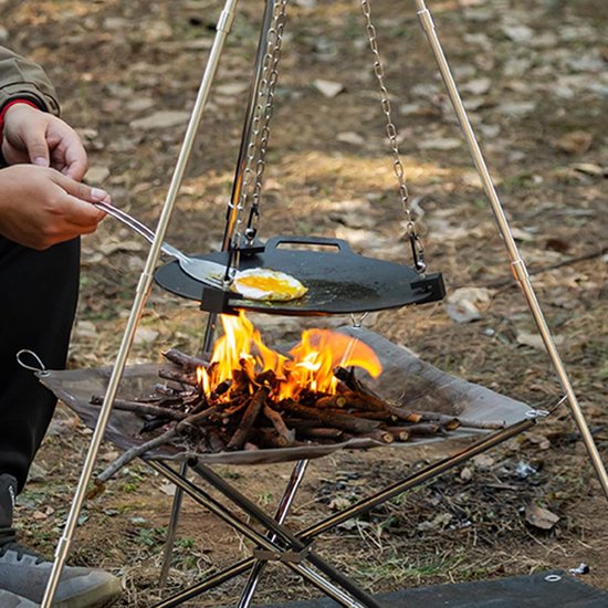 Pannenhouder Statief - Grill Frame - Kampvuur Koken - Driehoekig Vast Ontwerp - Verstelbare Hoogte - Zilver — afbeelding 3