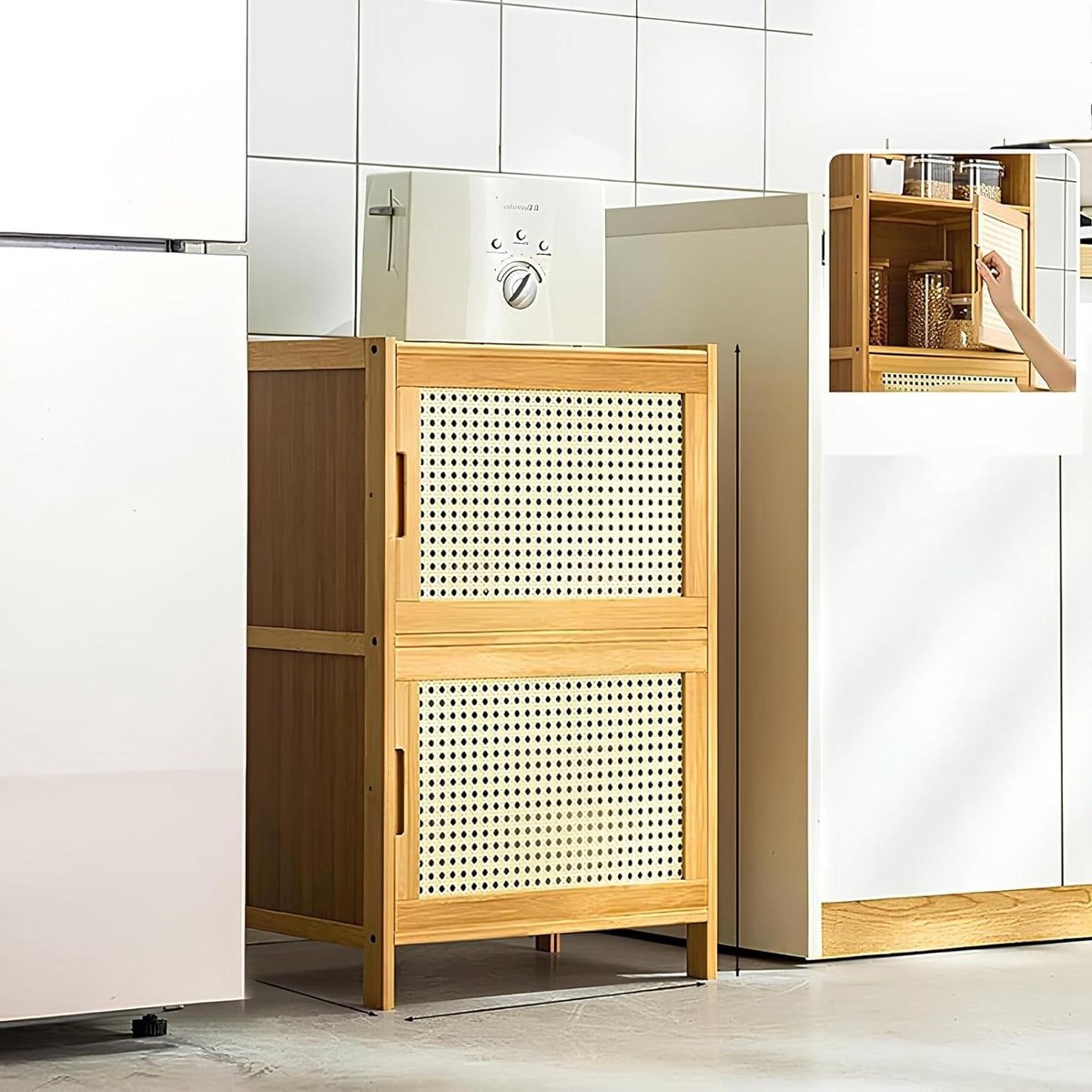 Bamboe Voorraadkast - Vitrinekast Keuken - Keuken Organiseren - Transparante Deuren - 43 x 32 x 155 cm - Mesh
