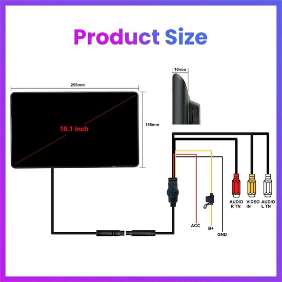 Autostoel Monitor - Hoofdsteun Scherm - Reizen met Kinderen - IPS Touchscreen - 10.1 inch - Zwart — afbeelding 3