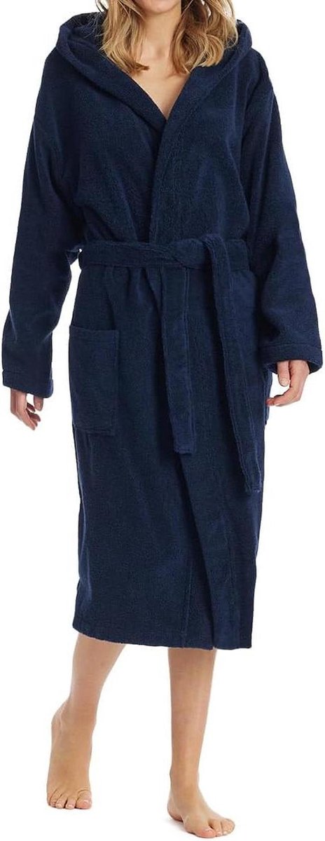 Dames Badjas - Kimonojas Huisjas - Ontspannen Thuis - Zijdezacht Katoen - 120 cm Lengte - Blauw