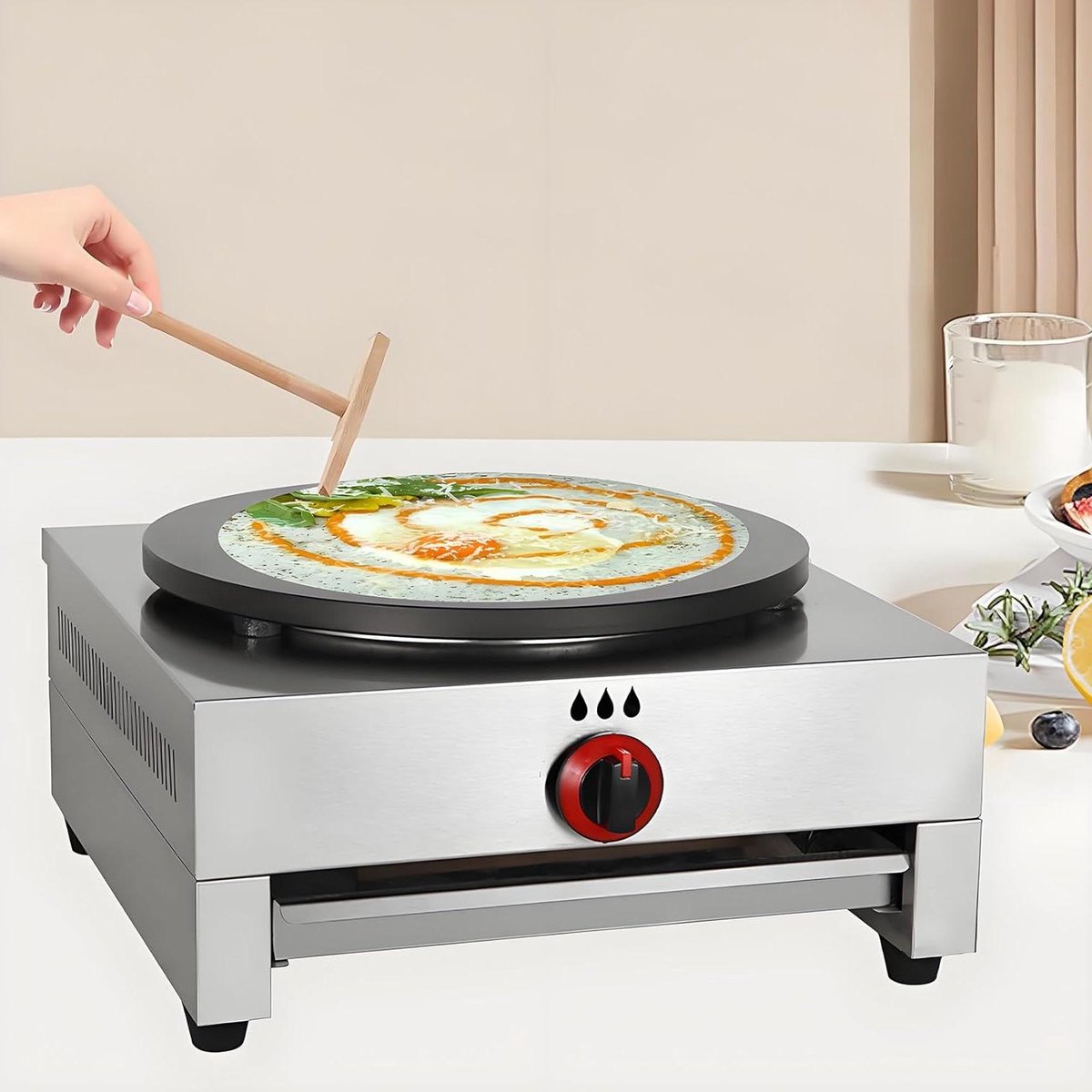 Pannenkoekenmaker - Crêpeplaat Bakplaat - Ontbijt Bereiden - Antiaanbaklaag - 40 cm Diameter - Zilver