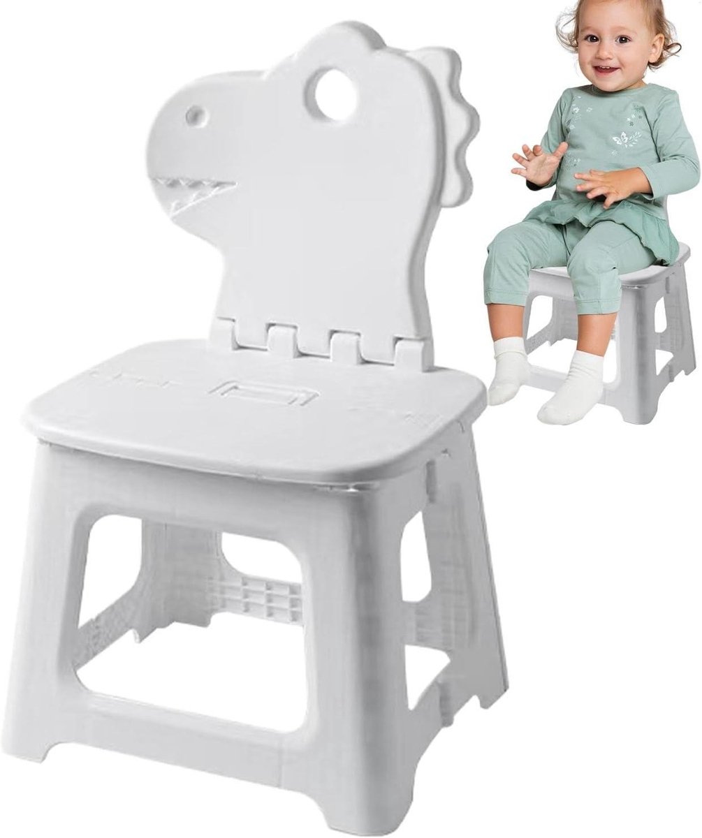 Kinder Opstapje - Dinosaurus Krukje - Zelfstandig Verkennen - Opvouwbaar en Draagbaar - 38 cm Hoog - Wit