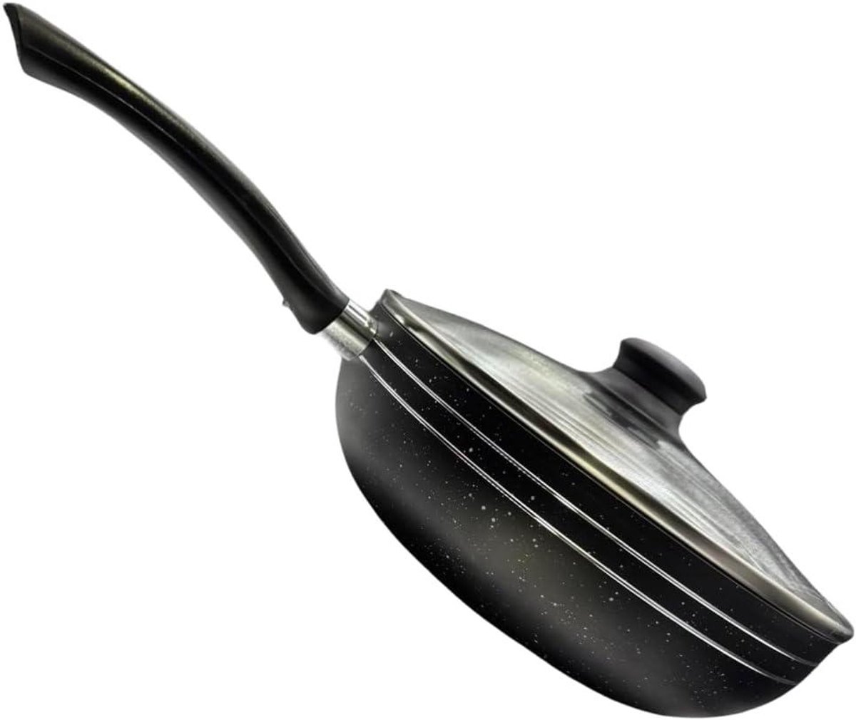 Wokpan met deksel - Roerbakpan Koekenpan - Veelzijdig Koken - 5-laags gegoten constructie - 24 cm - Zwart