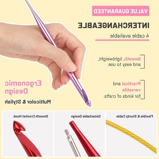 Interchangeable Tunisian Haaknaalden Set met Kabel, 12 Maten van 3mm tot 10mm, Ideaal voor Afghaanse Dekens en Creatief Haken — afbeelding 5