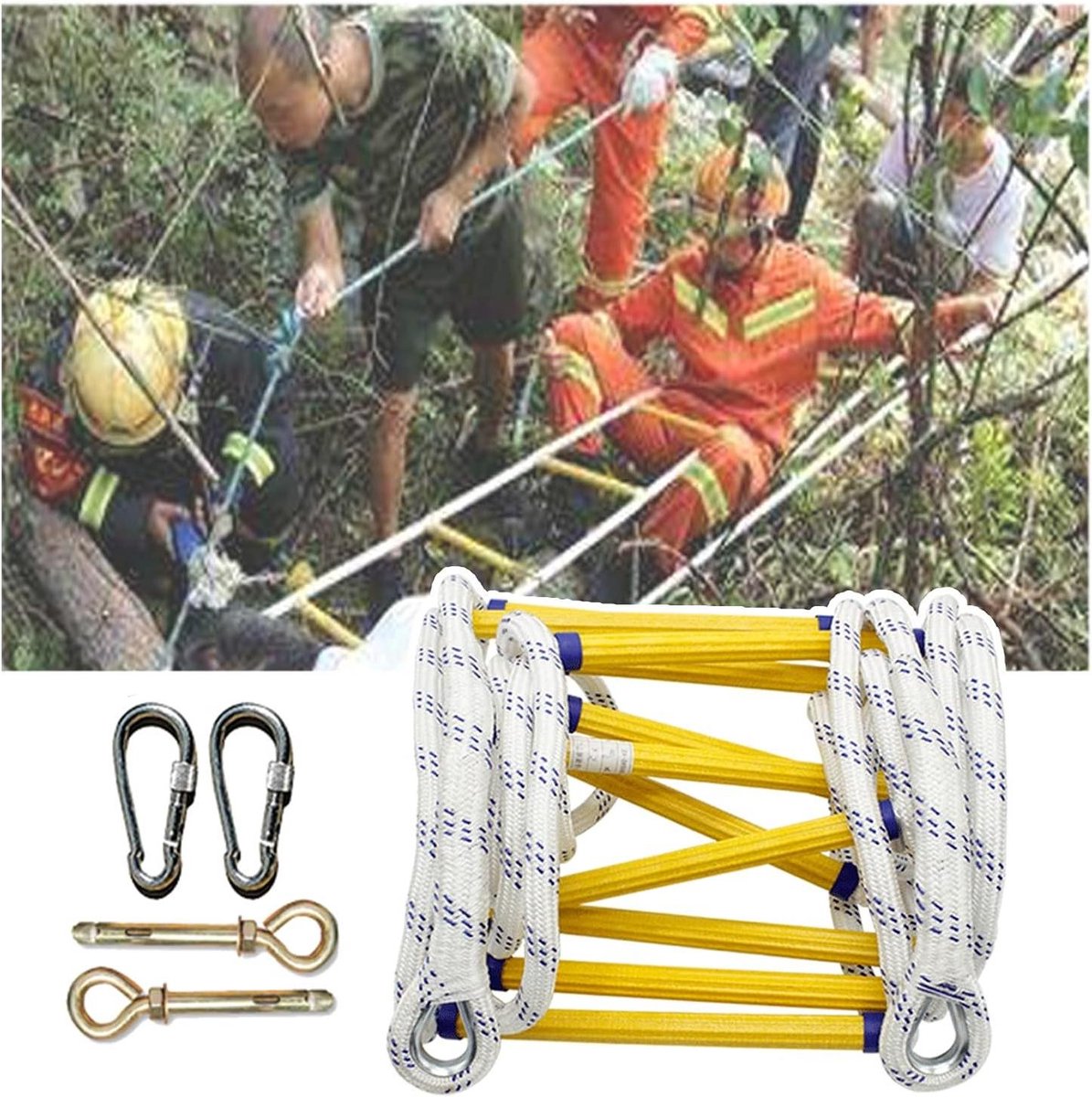 Draagbare Touwladder - Noodladder Veiligheid - Snelle Ontsnapping - Hoge Draagkracht - 12 Meter - Geel