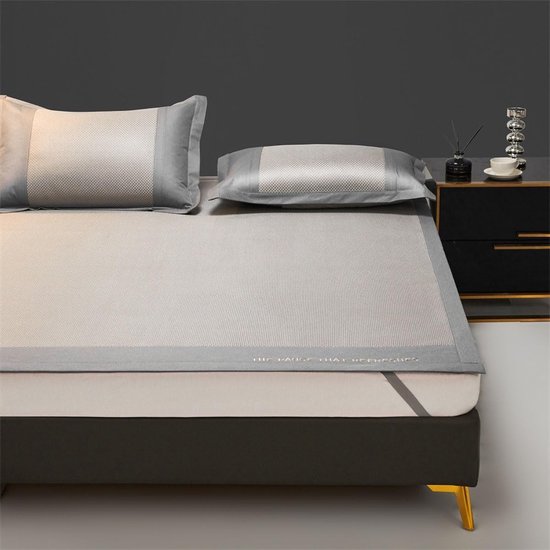 Koelmat Bed - Bamboe Rotan - Koel Slapen - Dubbelzijdig Ontwerp - 200x200cm - Grijs — afbeelding 2