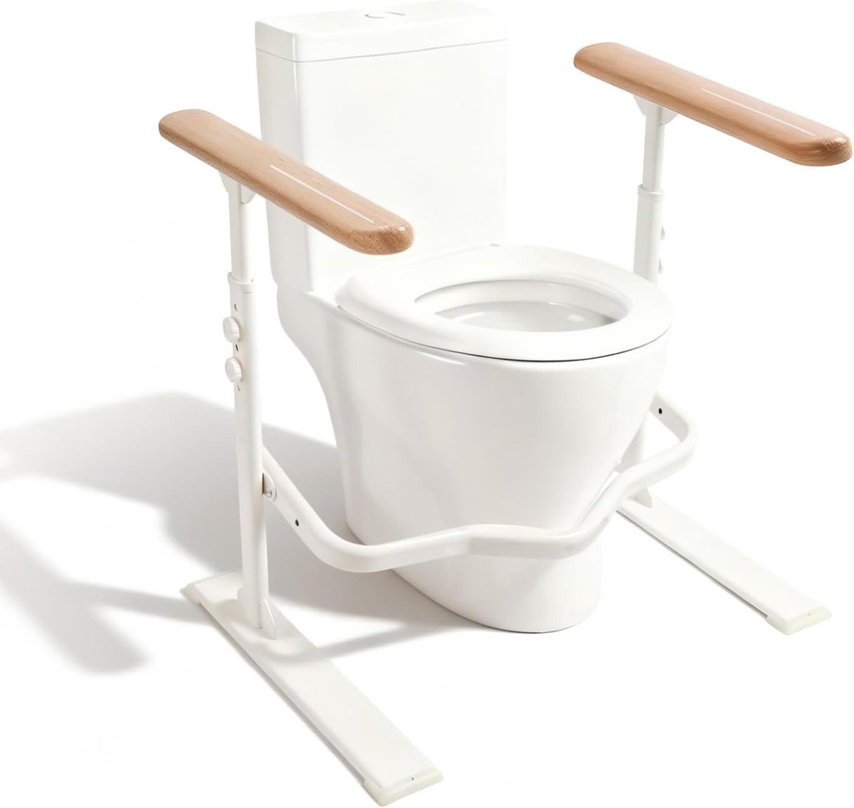 Veiligheidsrails Toilet - Steunbeugel Badkamer - Veilige Ondersteuning - Nachtreflecterende Basis - 62x25 cm - Natuurlijk Hout